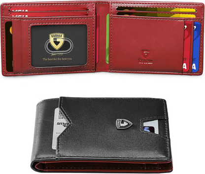Men's Slim Leather RFID Blocking Wallet - Minimalist Carbon Fiber Bifold - Mozmade