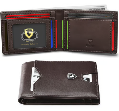 Men's Slim Leather RFID Blocking Wallet - Minimalist Carbon Fiber Bifold - Mozmade