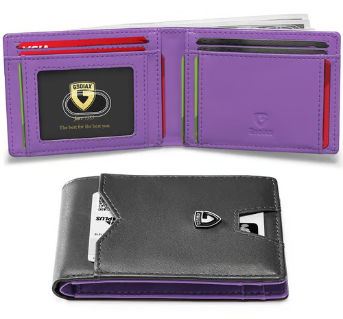 Men's Slim Leather RFID Blocking Wallet - Minimalist Carbon Fiber Bifold - Mozmade
