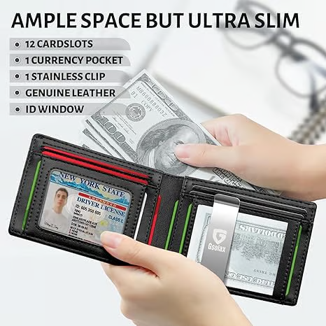 Men's Slim Leather RFID Blocking Wallet - Minimalist Carbon Fiber Bifold - Mozmade