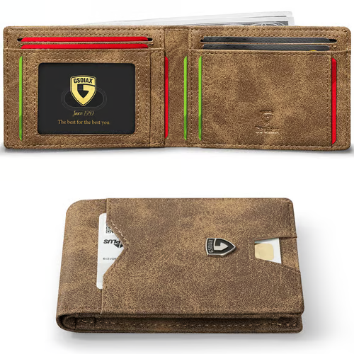 Men's Slim Leather RFID Blocking Wallet - Minimalist Carbon Fiber Bifold - Mozmade