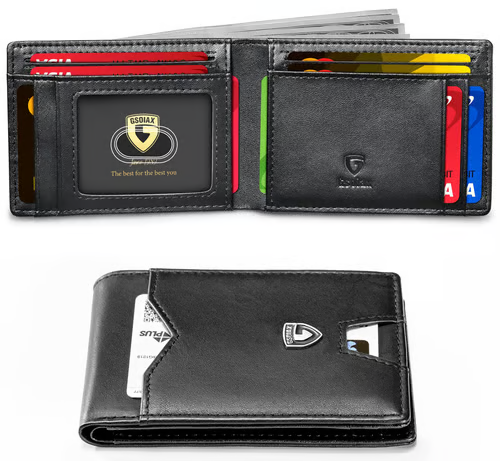 Men's Slim Leather RFID Blocking Wallet - Minimalist Carbon Fiber Bifold - Mozmade