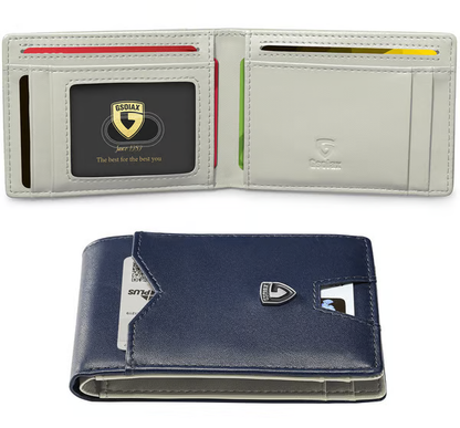 Men's Slim Leather RFID Blocking Wallet - Minimalist Carbon Fiber Bifold - Mozmade