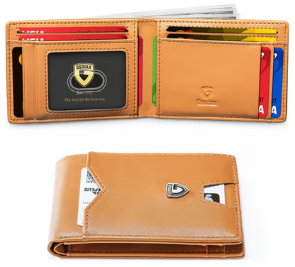 Men's Slim Leather RFID Blocking Wallet - Minimalist Carbon Fiber Bifold - Mozmade