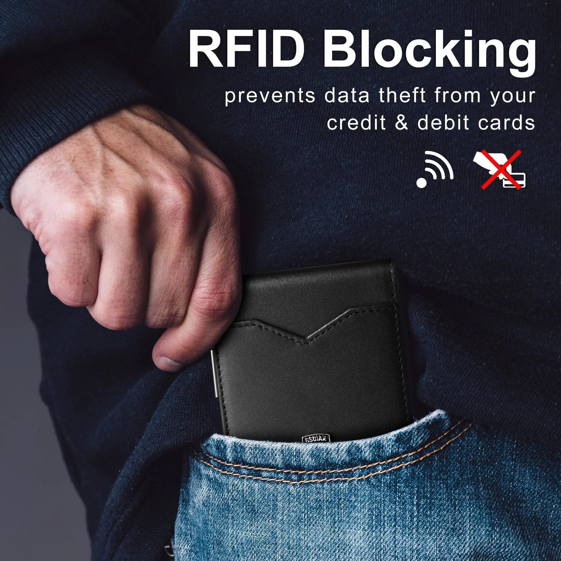 Men's Slim Leather RFID Blocking Wallet - Minimalist Carbon Fiber Bifold - Mozmade
