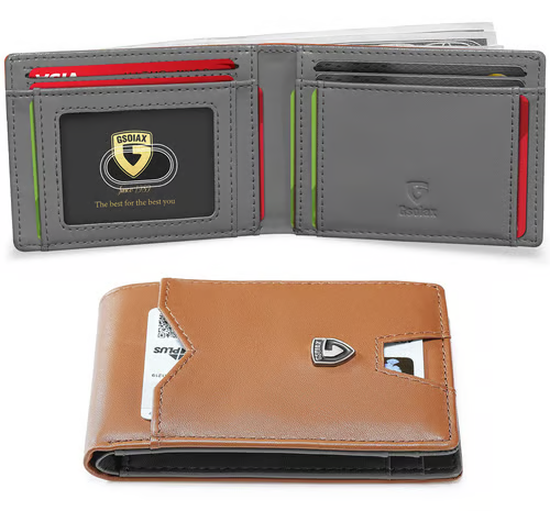 Men's Slim Leather RFID Blocking Wallet - Minimalist Carbon Fiber Bifold - Mozmade